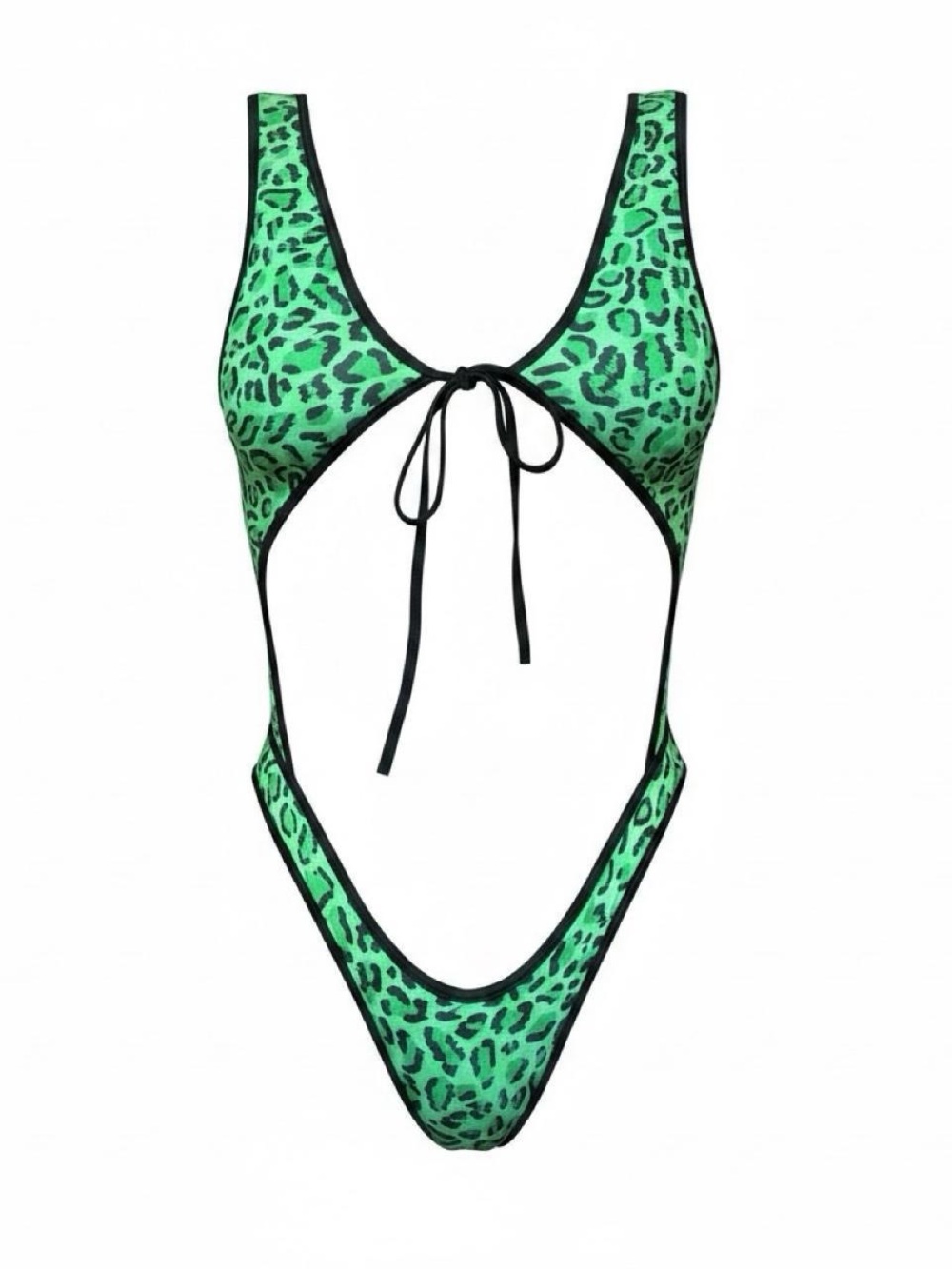 GrlFriday Shop Acid Green Leopard Cutout Thong Bodysuit